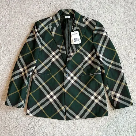 Burberry Green Nova Check Wool Single Breasted Sport Coat Jacket 52R NEW Blazer